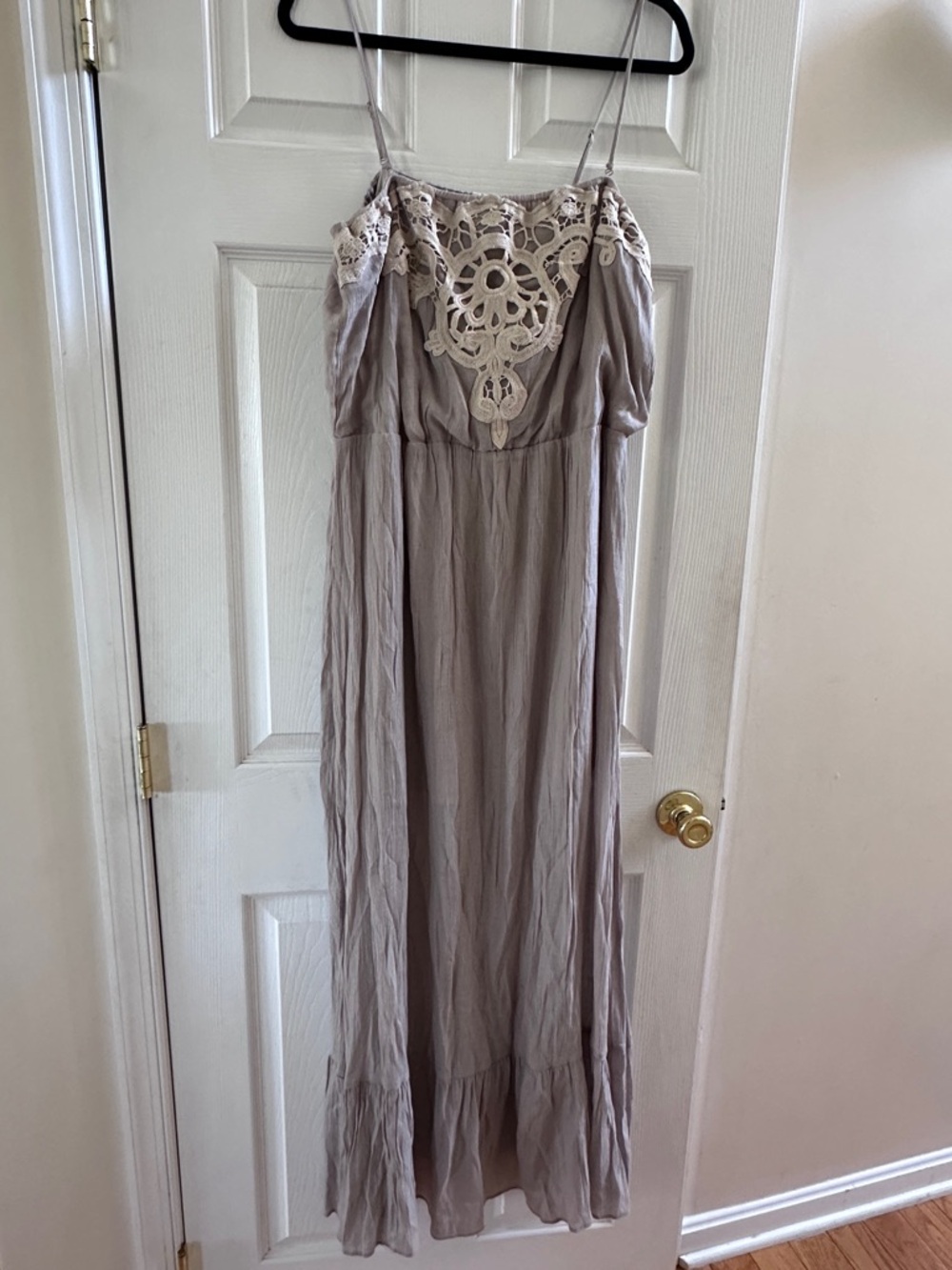 Lauren Conrad Boho Crochet Yoke Maxi Dress in Taupe